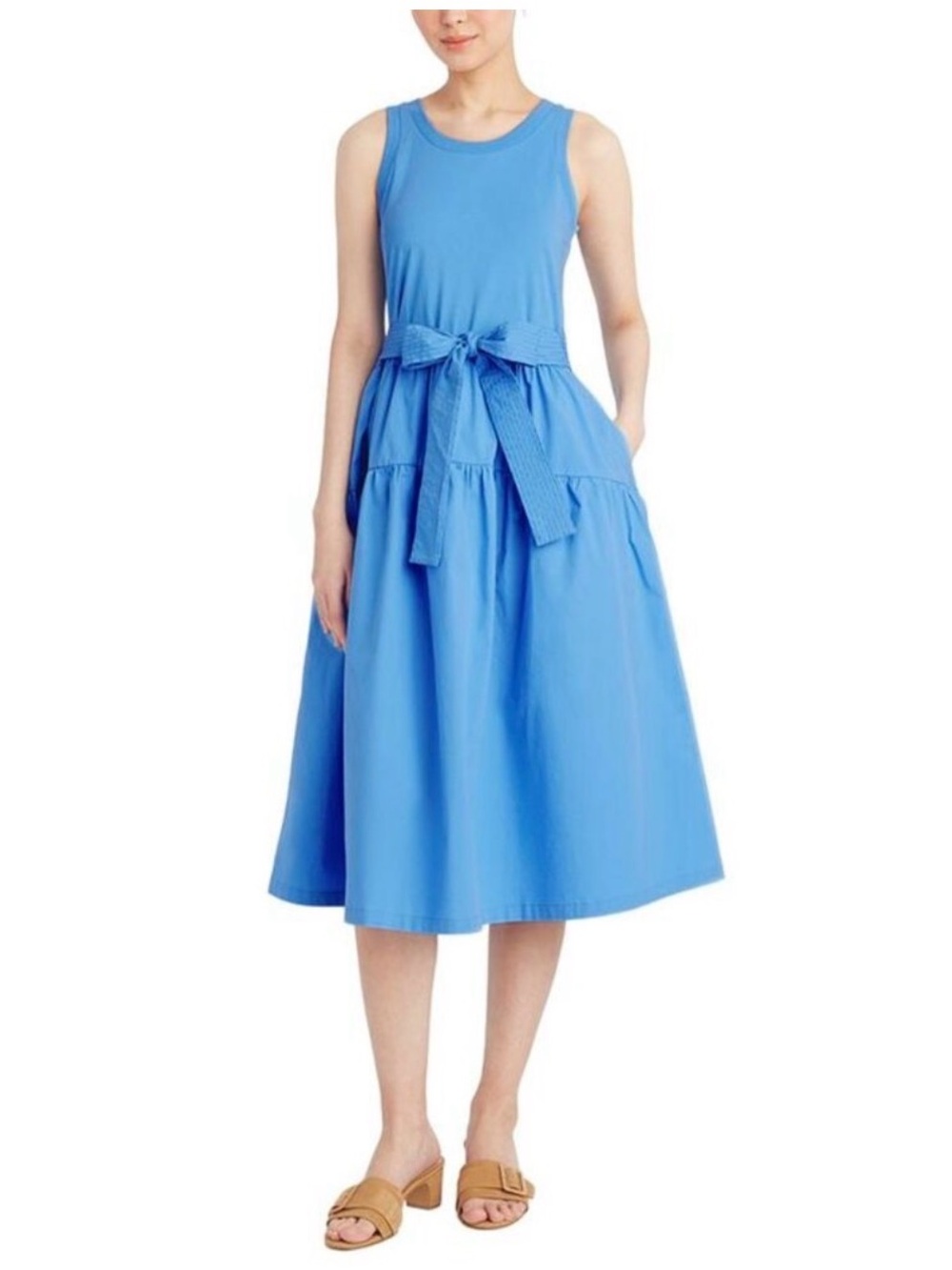 Draper James Sky Blue Sleeveless Tie-Waist Midi Dress